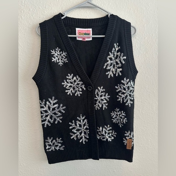 Tipsy Elves black and silver snowflake winter Christmas vest size small - Picture 1 of 5
